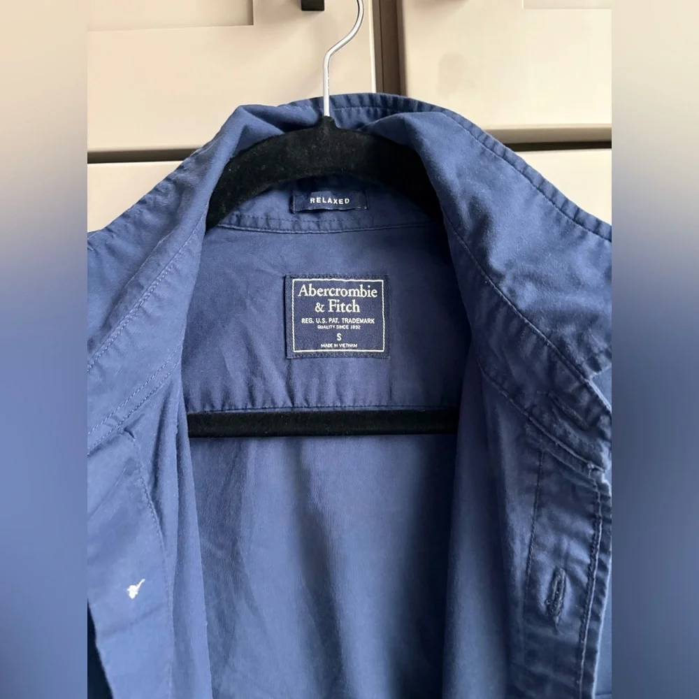 Vintage Y2K Abercrombie & Fitch Navy Oxford Shirt Relaxed Fit Stretch | Men’s S